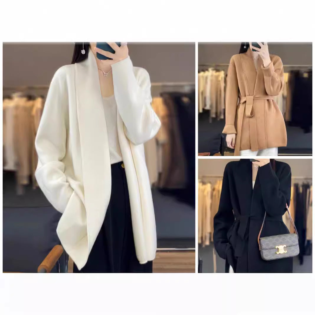 Cardigan stylé pour femme avec ceinture à nouer et poches Chic & Stil