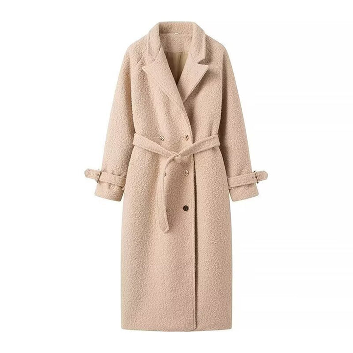 Elegant wool coat for women with tie belt and stylish button details Lune London