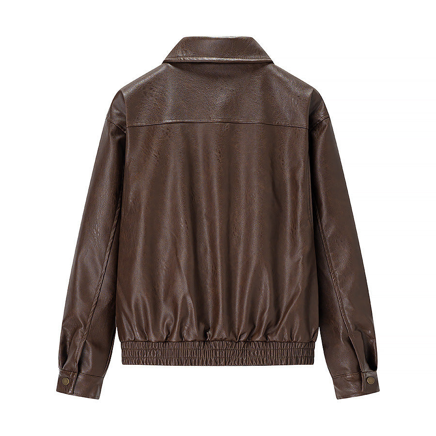 Faux leather jacket for women with flap pockets and high collar Lune London