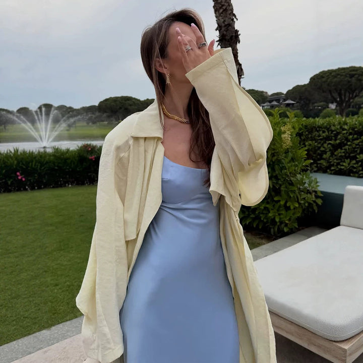 Women's long light trench coat with cape detail and wide fall Amarae