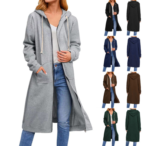 Long hoodie jacket for women in comfortable sweatshirt material with pockets Amarae
