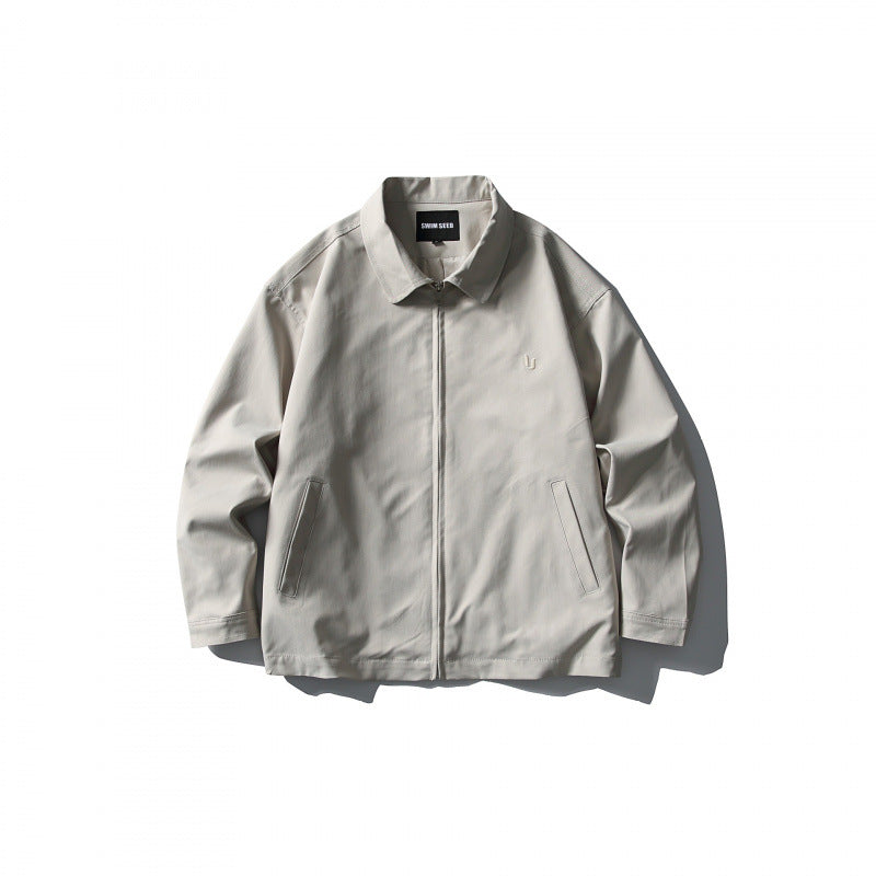 Men's Lightweight Boxy Zip Jacket with Shirt Collar and Angled Side Pockets Amarae