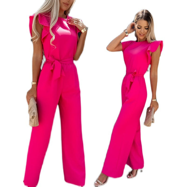 Ladies elegant jumpsuit with wide leg and ruffled sleeve Lune London
