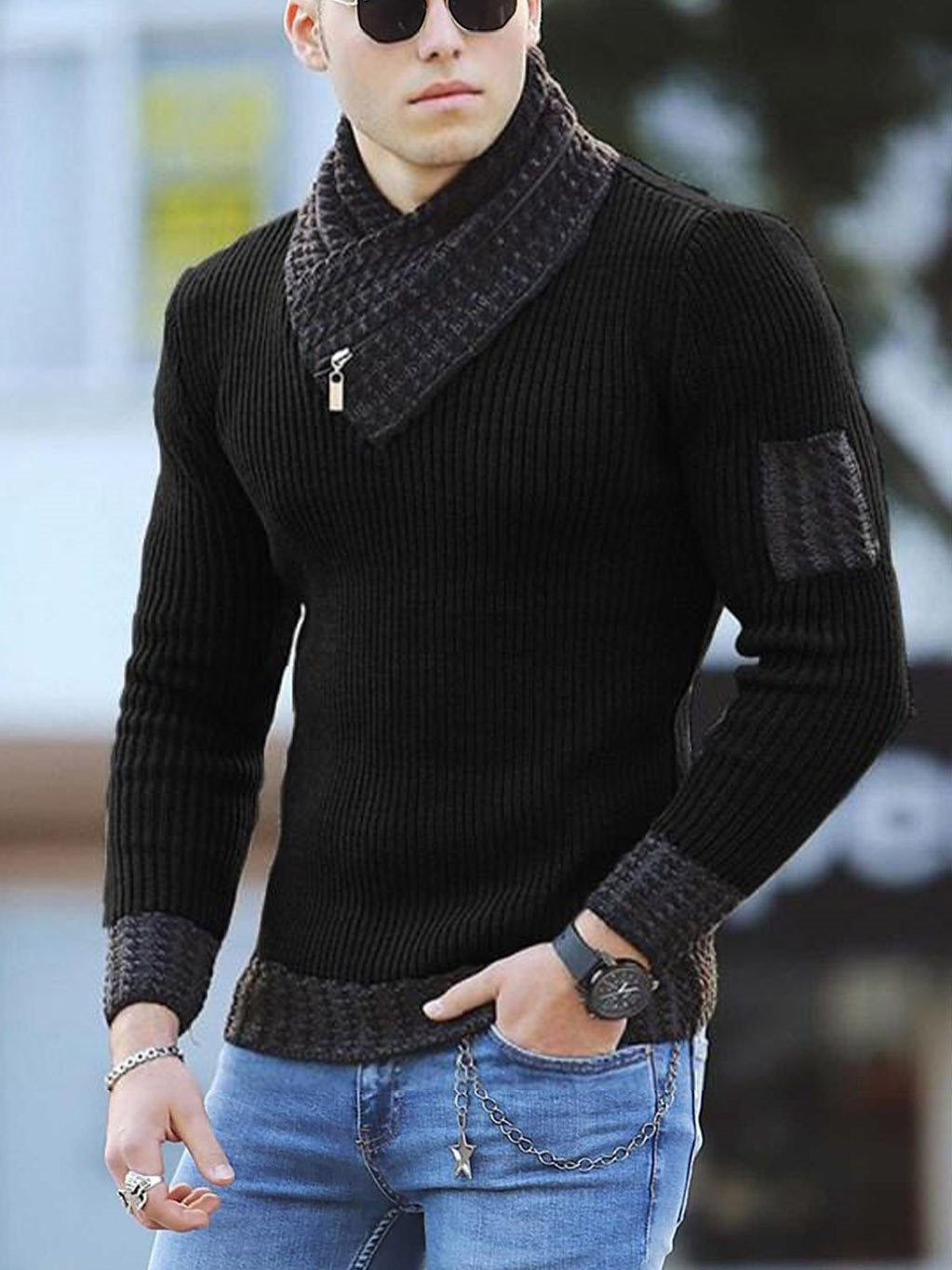Structured men's sweater with modern high collar Lune London