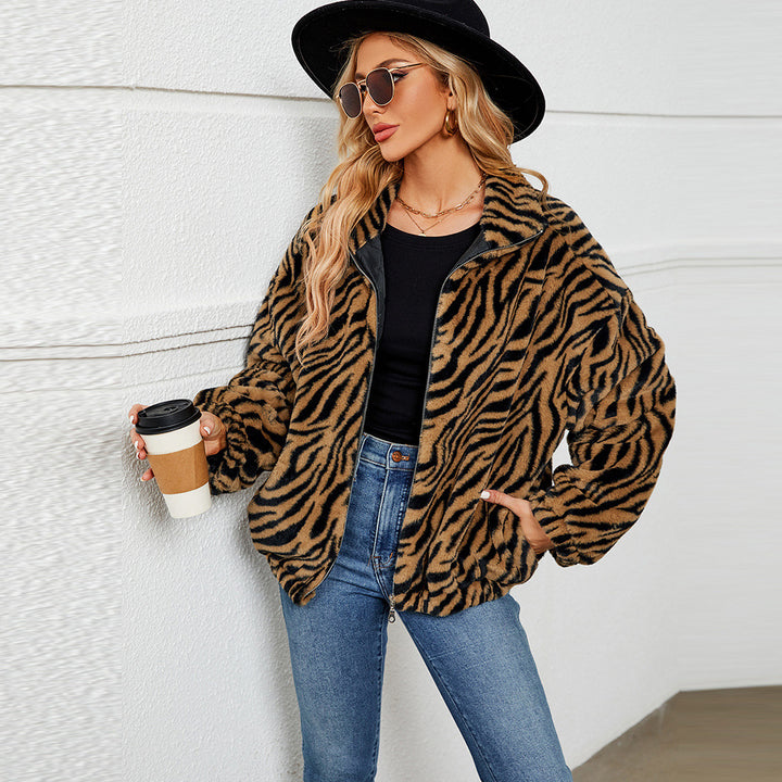 Ladies Cozy Fleece Jacket with Chic and Stylish Zebra Design