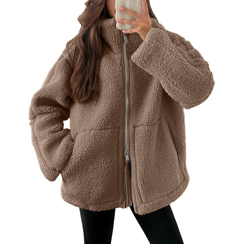 Cozy fleece jacket for women with high collar and practical pockets Amarae