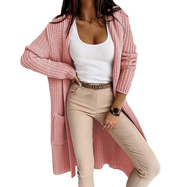 Ladies Long Knit Cardigan with modern structured pattern Lune London