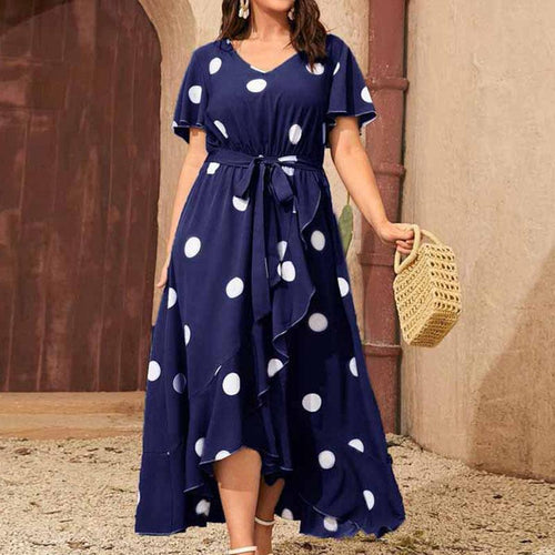 Maxi dress for women with a playful polka dot pattern and a fitted belt Amarae