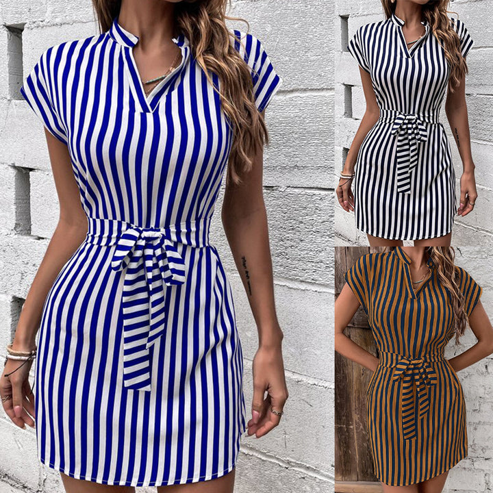 Shirt dress for ladies with an elegant striped pattern and a belt at the waist Lune London