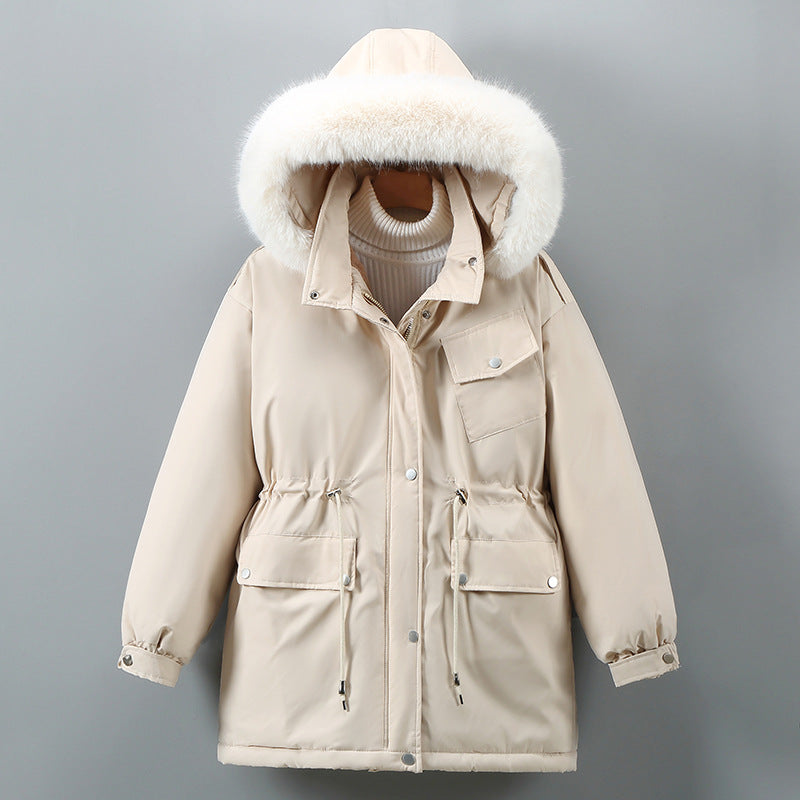 Ladies Insulated Winter Jacket with Removable Faux Fur Collar and Large Pockets Lune London