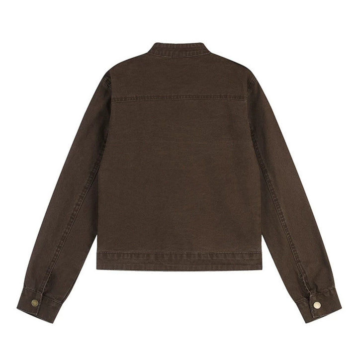 Women's Short-Cut Utility Jacket with Stand-Up Collar and Epaulettes Amarae