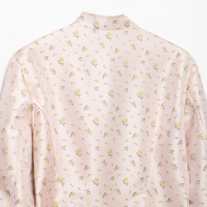 Women Cropped Satin Military Jacket with Stand-Up Collar and Decorative Frog Closure Amarae