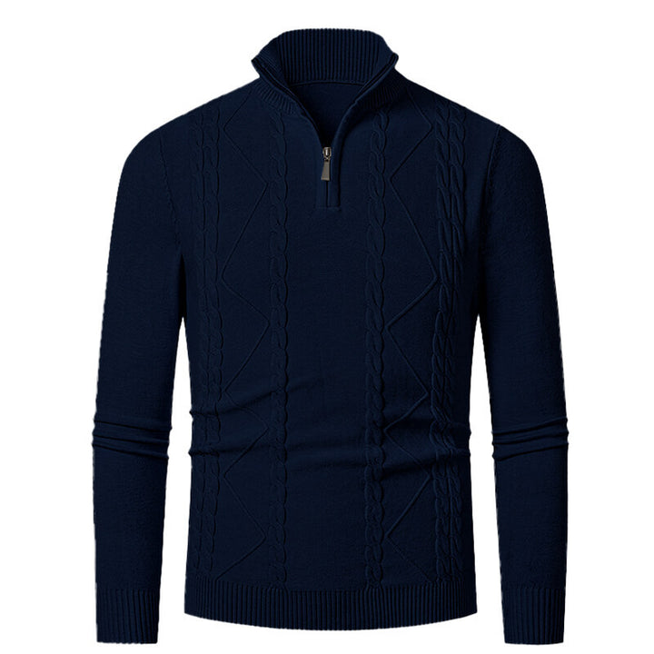 Knitted pullover for men with high collar and cable pattern Lune London