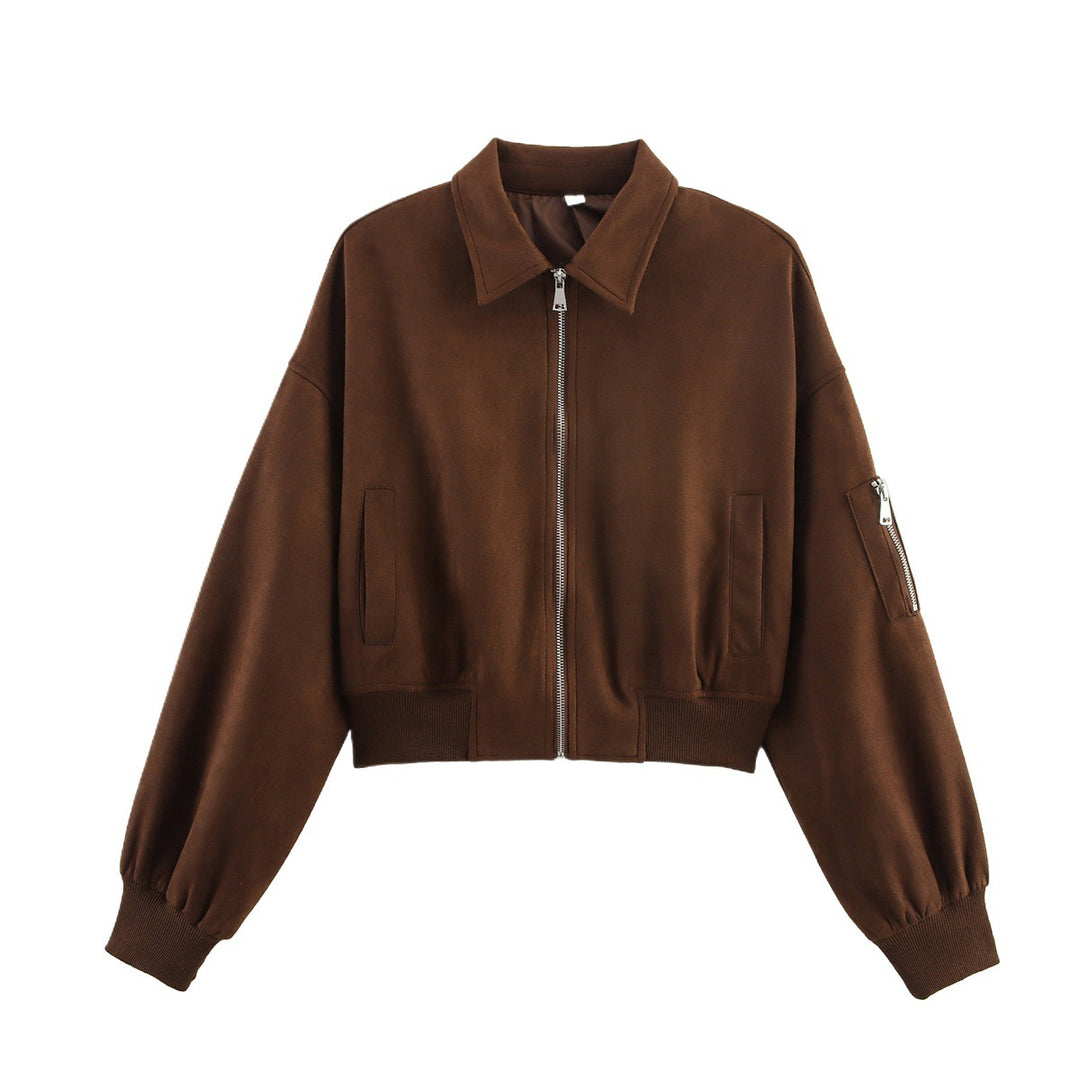 Cropped sporty jacket for women in soft synthetic suede Lune London