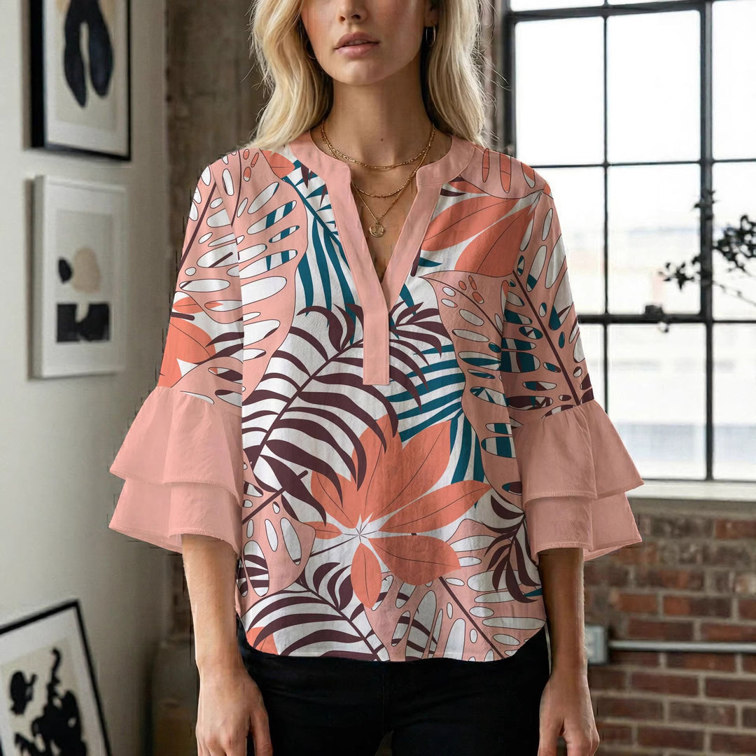Women's blouse shirt with voluminous sleeves and creative print design Lune London