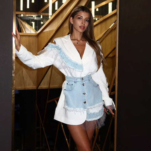 Two-piece outfit for women in fashion with asymmetrical design and fringing details Amarae