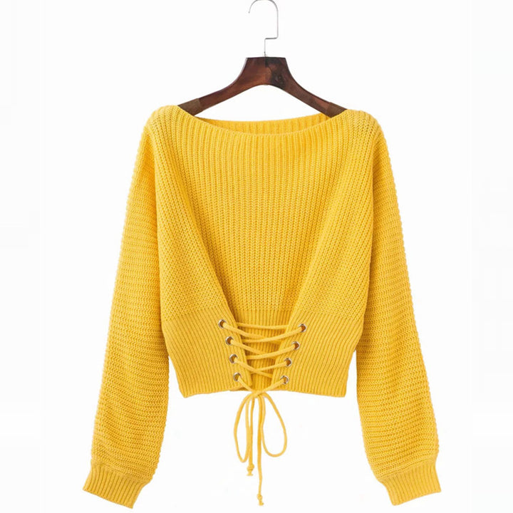 Women's sweater with a deep back neckline and decorative lace details Lune London