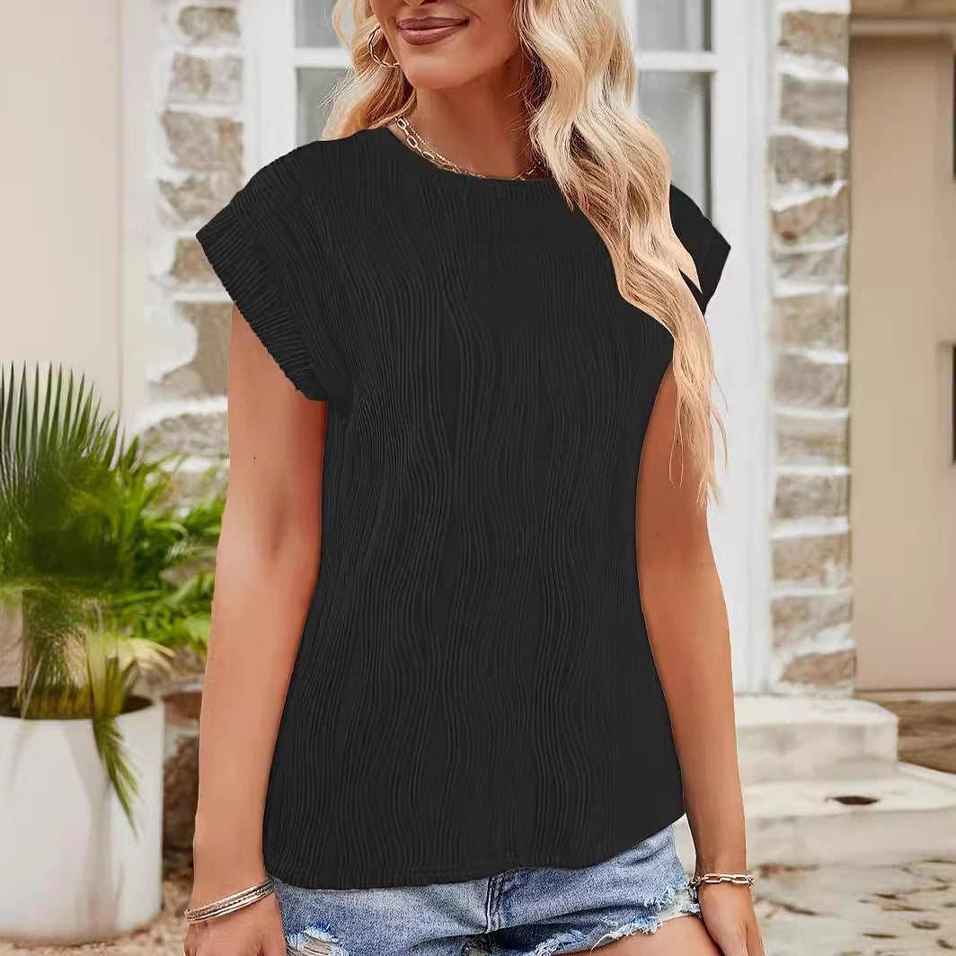 Ladies Elegant top with textured wavy pattern and elastic hem Lune London