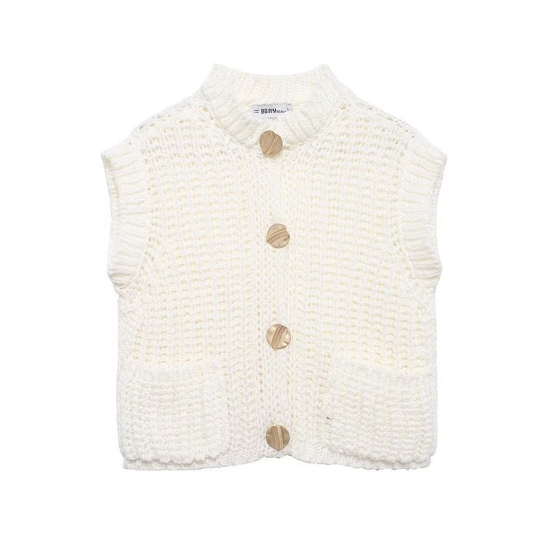 Knitted vest for women with stylish buttons and practical pockets Lune London