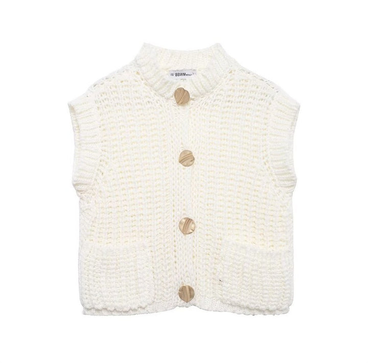 Knitted vest for women with stylish buttons and practical pockets Lune London