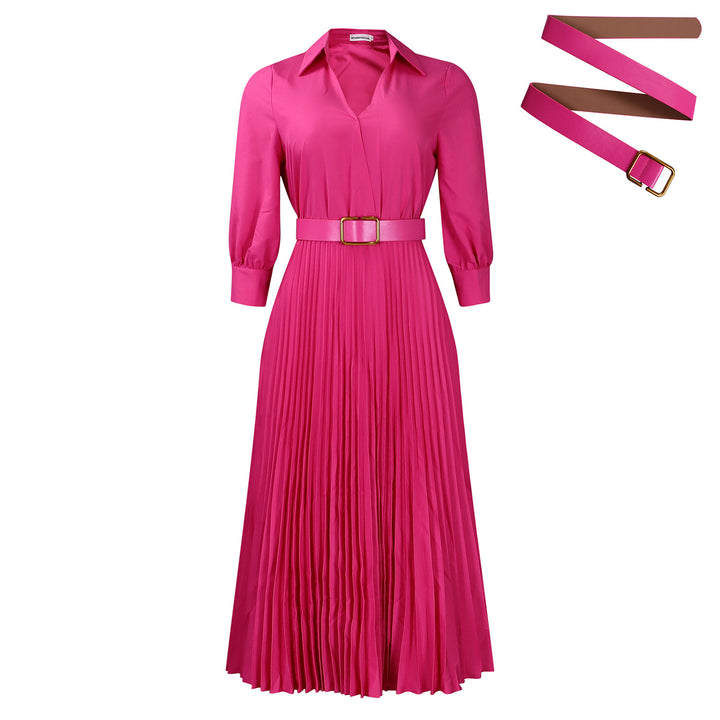 Ladies Elegant and comfortable pleated mid-length dress with belt Lune London