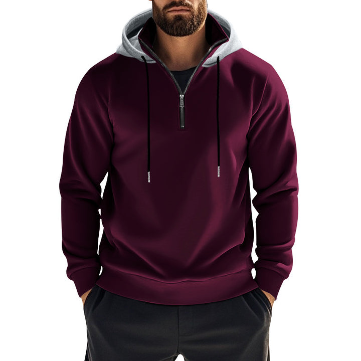Men's sporty hoodie with half zipper and combined chic and stylish hood design