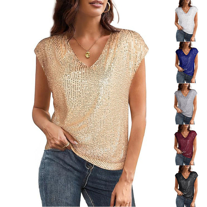 Women Sparkling V-Neck Top with Sequins Amarae