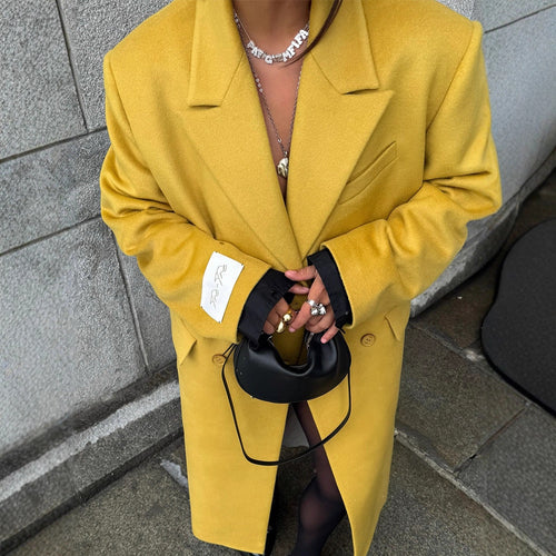 Ladies Oversized Wool Coat with Lapel Collar and Flap Pockets Amarae