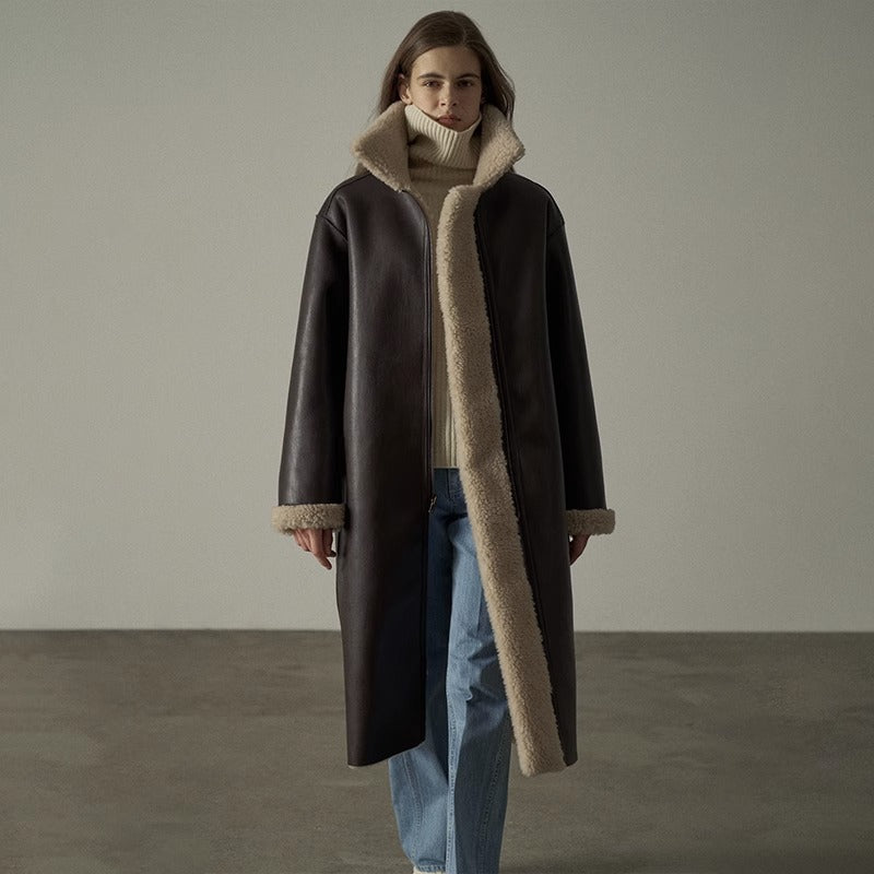 Veste en cuir élégante pour femmes avec doublure en teddy Chic & Stil
