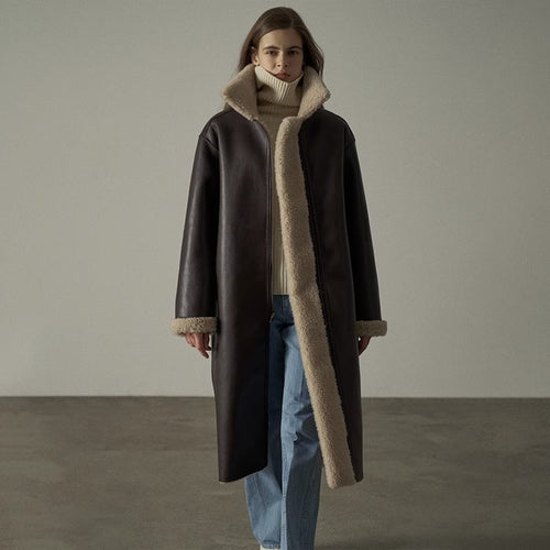 Veste en cuir élégante pour femmes avec doublure en teddy Chic & Stil