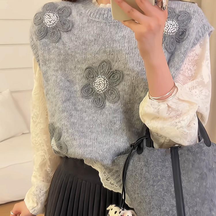 Pull en maille pour femme avec des appliqués floraux et une surface texturée Chic & Stil