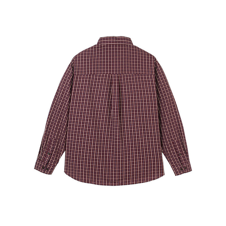 Men's Oversize Checkered Shirt with Rounded Hem and Diagonal Breast Pocket Detail Amarae