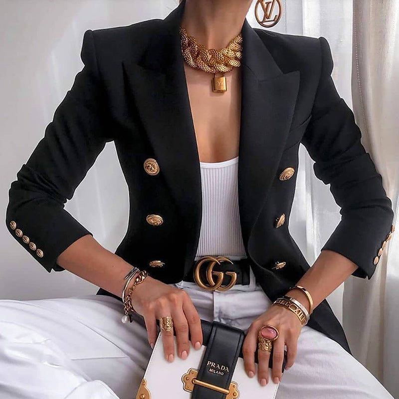 Women Elegant fitted blazer jacket with golden buttons Lune London