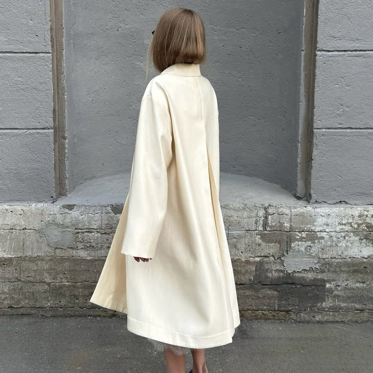 Women Lightweight Satin-Effect Long Coat with Boxy Oversize Silhouette Amarae