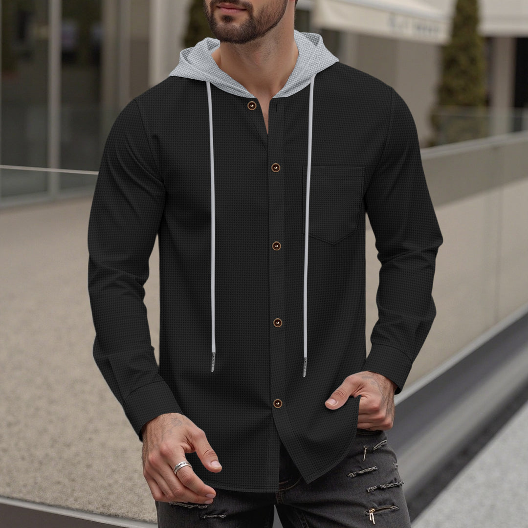 Trendy hooded shirt for men with button placket and practical breast pocket Lune London