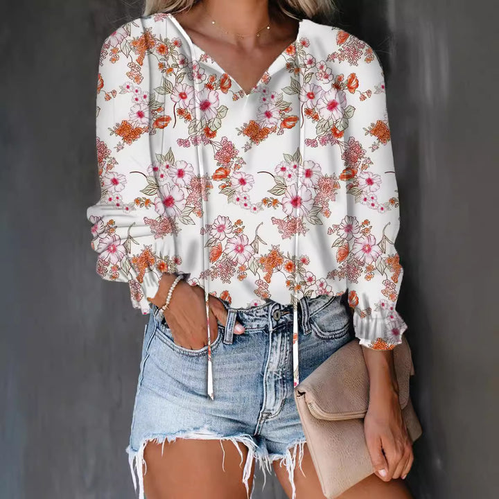 Women's shirt with V-neck and ruffle details Lune London