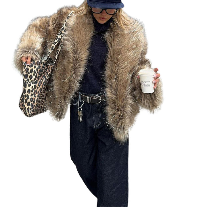 Ladies luxurious faux fur jacket with sparkling detail Lune London