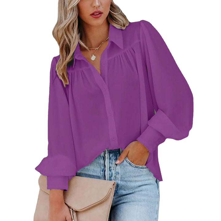 Elegant Buttoned Blouse with Puff Sleeves for Chic Women
