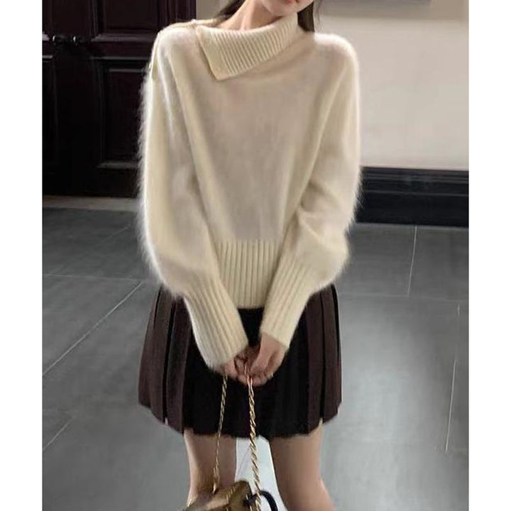 Sweater femme à la mode avec col roulé stylé et texture côtelée fine Chic & Stil