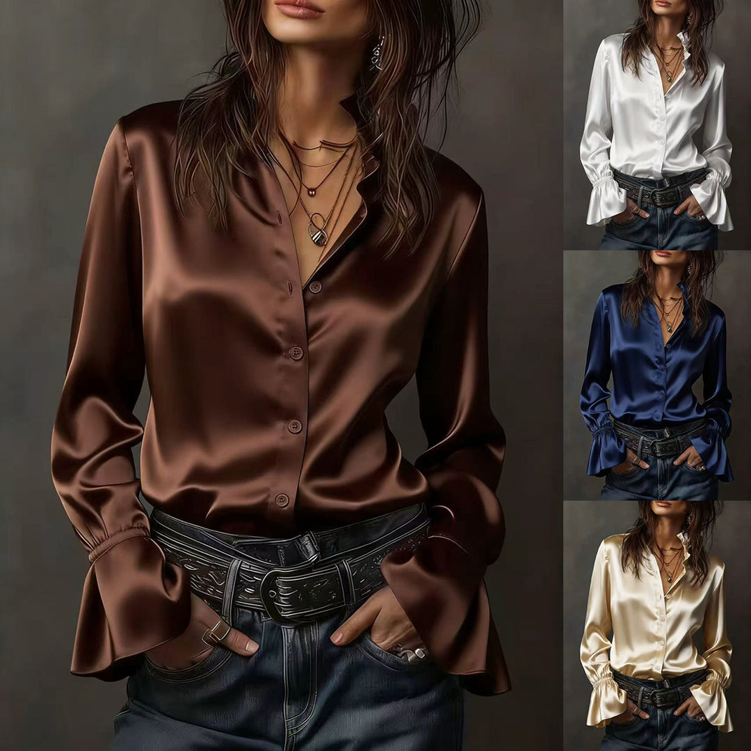Women Elegant Blouse with Gathered Sleeves, Lune London
