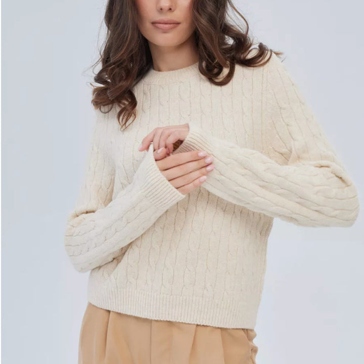 Ladies warm knitted sweater with cable knit pattern Lune London