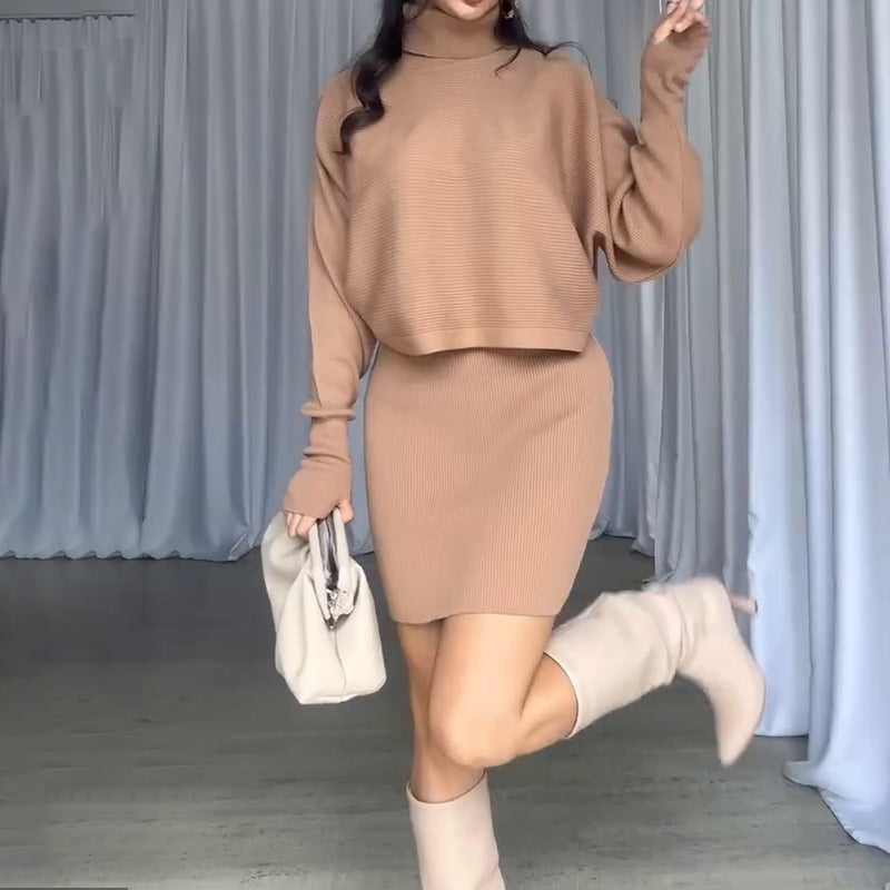 Knitted set for women with turtleneck and bodycon skirt Lune London