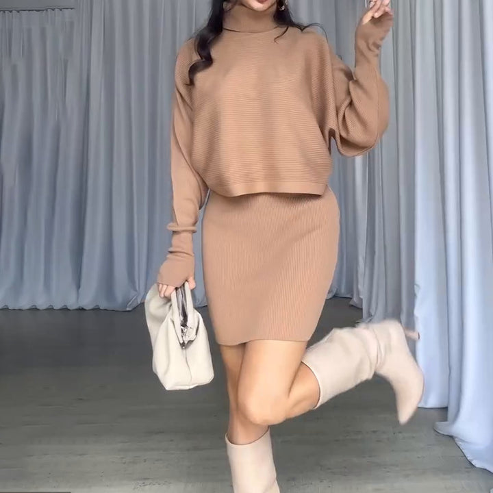 Knitted set for women with turtleneck and bodycon skirt Lune London