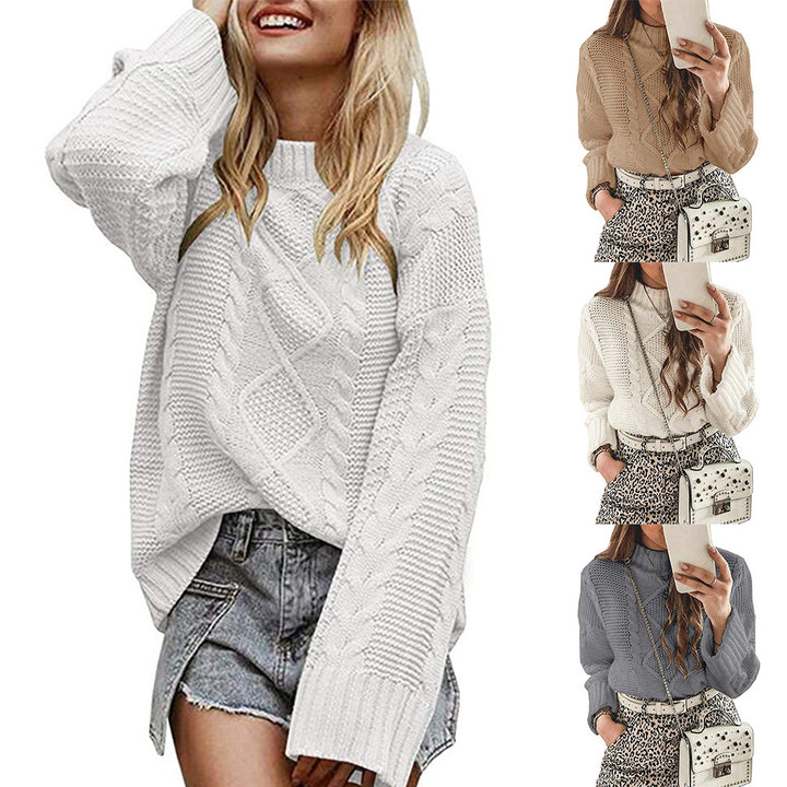 Chunky knit sweater for women with a textured knit look and a high collar Lune London
