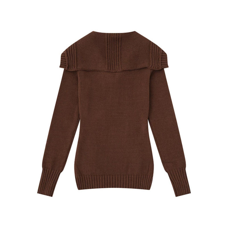 Women's knit sweater with cable pattern, shawl collar and button placket Amarae