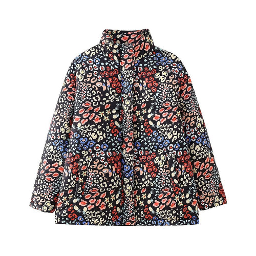 Trendy transitional jacket for women with a striking pattern, high collar and practical pockets Amarae