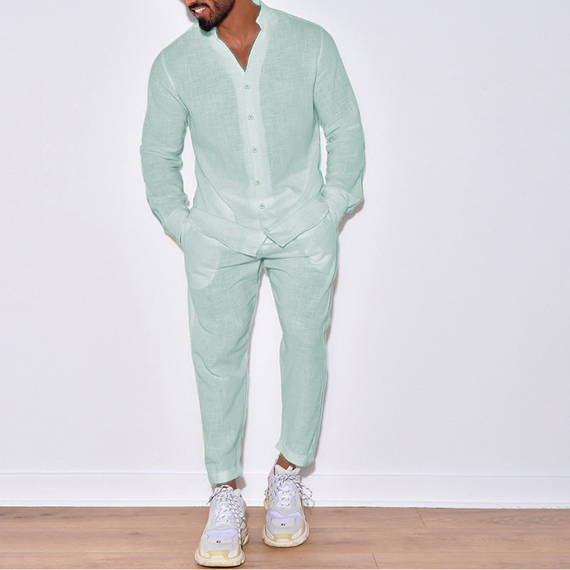 Men's casual linen set with button placket and elastic waistband Lune London
