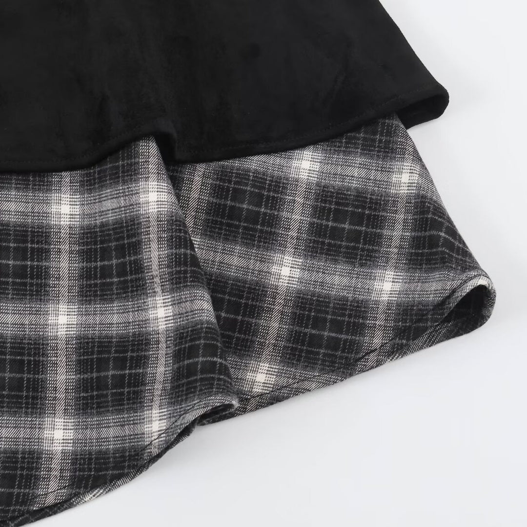 Women's asymmetrical layered skirt with faux leather overlay and checked chiffon ruffle Amarae