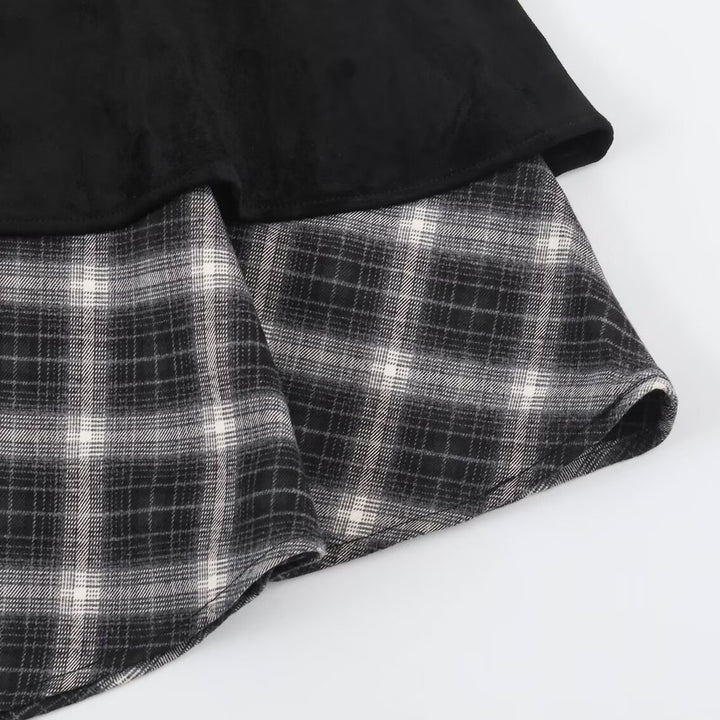 Women's asymmetrical layered skirt with faux leather overlay and checked chiffon ruffle Amarae