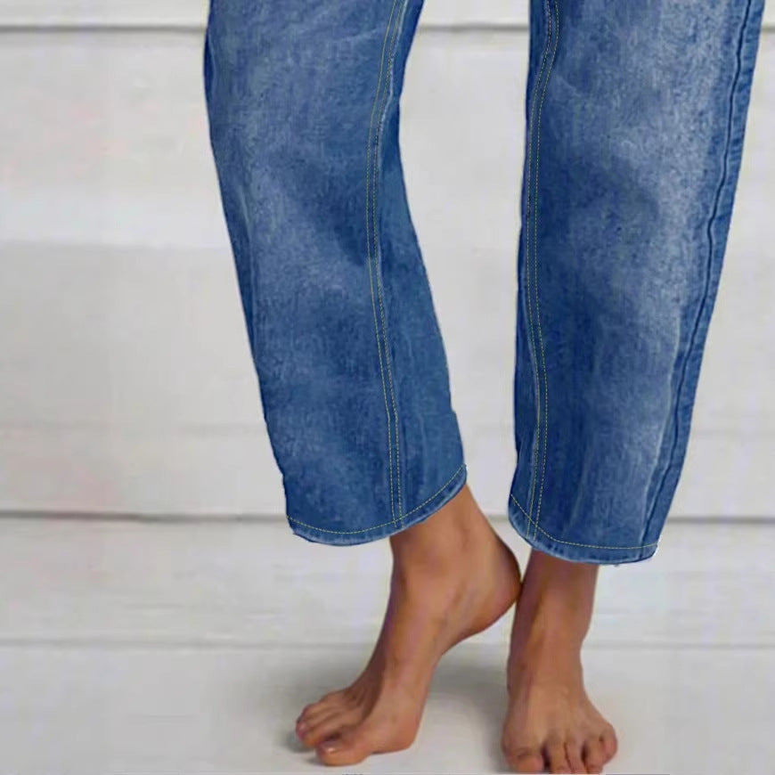 Women High-Waisted Cropped Jeans with Wide Straight-Leg Fit Amarae
